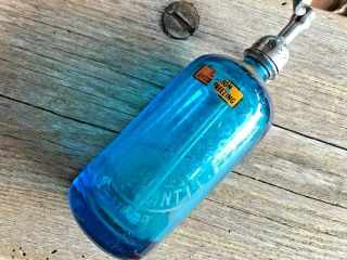 Vintage Seltzer Bottle Blue Etched - Scholz Bros.  - College Point L.  I.  - Cool