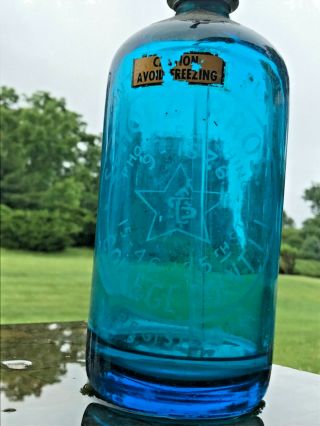 Vintage Seltzer Bottle Blue Etched - SCHOLZ BROS.  - COLLEGE POINT L.  I.  - Cool 2