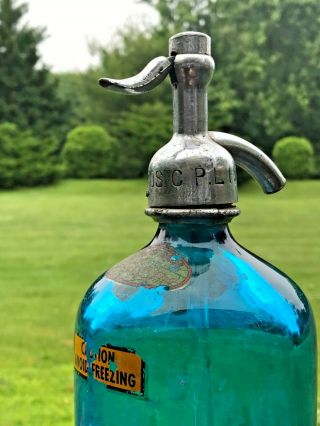 Vintage Seltzer Bottle Blue Etched - SCHOLZ BROS.  - COLLEGE POINT L.  I.  - Cool 3