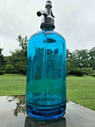 Vintage Seltzer Bottle Blue Etched - SCHOLZ BROS.  - COLLEGE POINT L.  I.  - Cool 5