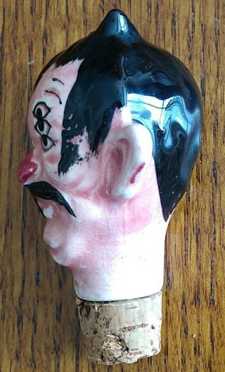Vintage Hand Painted Ceramic Bottle Stopper Drunk Man with 6 Eyes and Red Nose 3