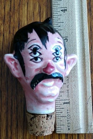 Vintage Hand Painted Ceramic Bottle Stopper Drunk Man with 6 Eyes and Red Nose 7