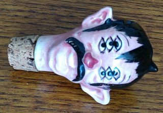 Vintage Hand Painted Ceramic Bottle Stopper Drunk Man with 6 Eyes and Red Nose 8