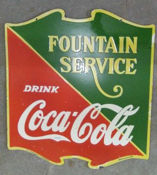 Porcelain Coca Cola Fountain Service Enamel Sign Size 22.  5 " X 22 " Inches 2 Sided