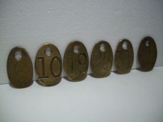 (6) Antique Solid Brass Double Sided Cattle Cow Bull Bovine I.  D.  Number Tags