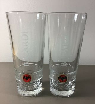 Set Of 2 Vintage Bacardi Rum Highball 8oz Tumbler Glasses Whiskey Bat Logo