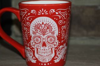 SUGAR SKULLS DAY OF THE DEAD 18 OZ LARGE CERAMIC COFFEE CUP RED MY LIFE MY RULES 2