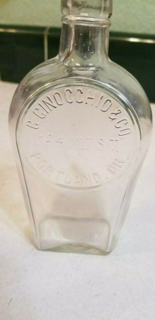 Very Rare G.  Ginocchio & Co Clear Shoo - Fly Flask,  Portland Ore.