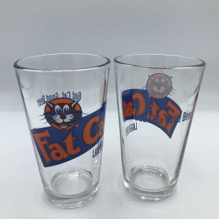 (2) Vintage Fat Cat Beer Company San Diego Ca Fat Cat Good Beer Logo Pint Glass