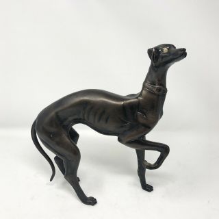 Large Vintage Cast Brass Bronze Toned Greyhound Whippet Dog Statue Sculpture