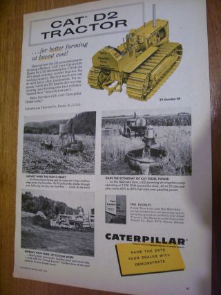 Vintage Caterpillar Tractor Co Advertising Page - D 2 Crawler Tractors - 1956