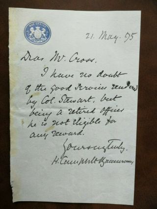 Henry Campbell - Bannerman - Prime Minister / War Office - Autograph Letter 1895