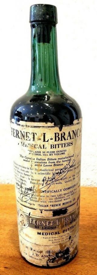Fernet L Branca Vintage Medical Bitters Bottle Apothecary