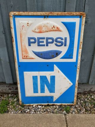 Vintage 1970s Pepsi Cola Soda Pop Drive - In Movie Theater 35 " Embossed Metal Sign