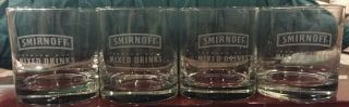 Four (4) Etched Smirnoff Rock Glasses Libbey Finedge Like