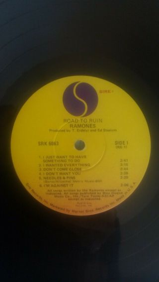 Ramones ‎– Road To Ruin (Vinyl,  LP,  US,  1978,  SRK 6063,  First Edition. ) VG, 4