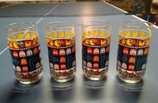 Set 4 Pac Man Vintage Drinking Glasses 1980 Bally Midway Video Arcade Game