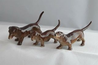 Rare Set Of 3 Metzler Ortloff Porcelain Dogs Dachshunds Cute Perfect Poss.  1950s