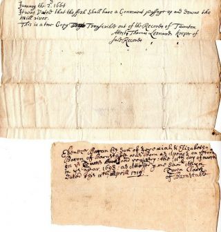 1664,  Barnstable,  Taunton,  Mass; Documents Signed,  Fish And Births