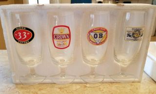 Set Of Four 8 " Lager Beer Glasses Singha `oriental Brewery `crown `biere Export