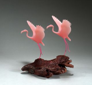 Flamingo Pair Sculpture Direct From John Perry 7in Tall Statue Taking Off