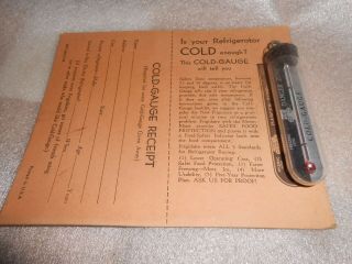 Vintage 1930s Frigidaire Refrigerator Cold Gauge Thermometer On Card