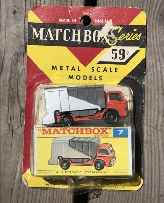 Vintage Lesney Matchbox 7 Ford Refuse Truck 1964 Blister Pack And Box