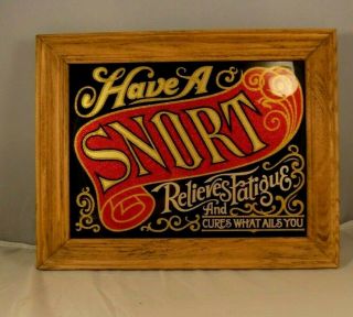 Vintage Bar Mirror Sign " Have A Snort " Glitter Glass Wood Frame 14 X 11 "