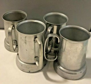 Set Of 4 Vintage Beer Mugs Tankards Aluminum With Glass Bottom