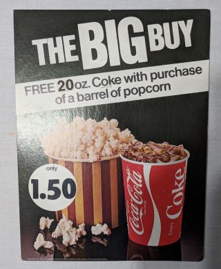 Vintage 1980s Coca - Cola Coke Popcorn Movie Theater Advertising Sign " Big Buy "