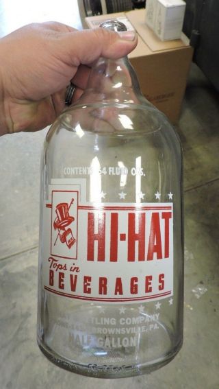 Vintage Hi - Hat Soda Pop Bottle,  Acl,  Large,  Brownsville,  Pa. ,  64 Oz,  (vbx)