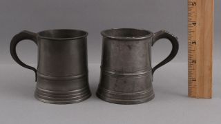 2 Small Antique 19thc Hallmarked Pewter Half Pint Beer Tavern Mugs,  Nr