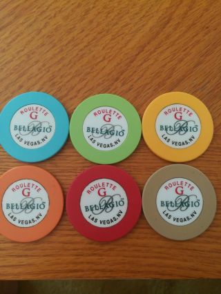 Bellagio Las Vegas Set Of 6 Roulette Chips G