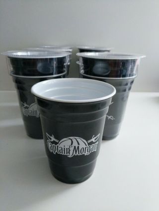 Captain Morgan Heavy Plastic Reusable Cups Blk/wht Full Case Of 12