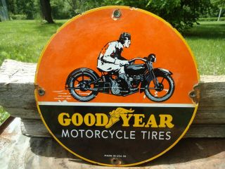 Old 1936 Goodyear Motorcycle Tires Porcelain Advertising Sign