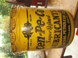 Cen - Pe - Co Lubricant Oil 5 Gallon Can Central Petroleum Ohio Vintage Yellow Black