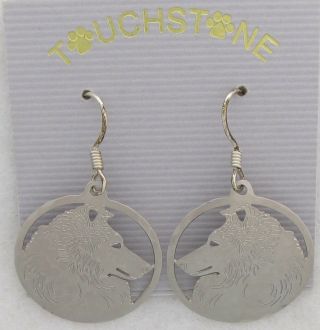 Shetland Sheepdog Jewelry Silver Head Dangle Earrings