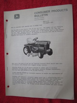 1971 For John Deere Dealers 112 Elect.  Lift Tractor For 