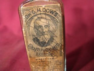 Ex Rare Sample Size Dow ' s Cough Remedy Troy NY BIM Aqua Bottle w Label 2