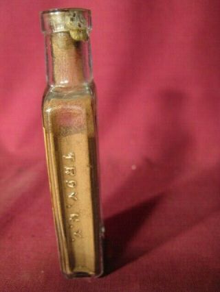 Ex Rare Sample Size Dow ' s Cough Remedy Troy NY BIM Aqua Bottle w Label 4