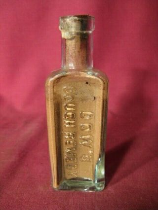Ex Rare Sample Size Dow ' s Cough Remedy Troy NY BIM Aqua Bottle w Label 5