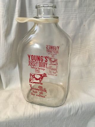 Vintage 1 Gallon Milk Bottle Young’s Jersey Dairy Yellow Springs Ohio