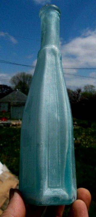 Aqua Cathedral Pepper Sauce Bottle 6 Sided Hinge Mold 1870 