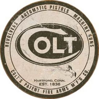 Colt Logo Novelty Round Tin Sign Vintage Metal Gun Firearms Pistol
