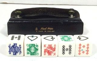 Travel Poker 5 5/8 " Dice Real Hide Leather Case Made In England Casino Vintage