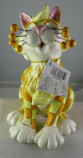 Amy Lacombe Whimsiclay Tango Large Cat Figurine With Checkerboard Pattern