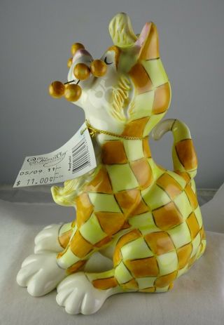 Amy Lacombe Whimsiclay Tango Large Cat Figurine with Checkerboard Pattern 2