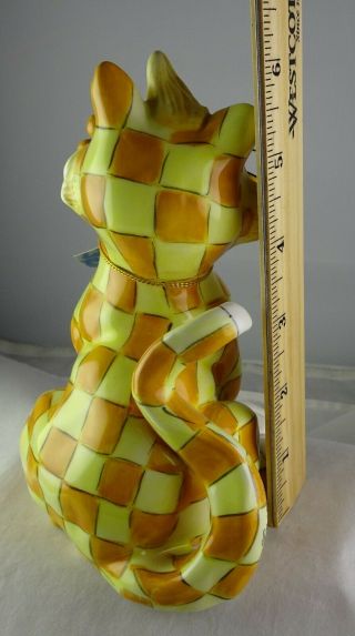 Amy Lacombe Whimsiclay Tango Large Cat Figurine with Checkerboard Pattern 3