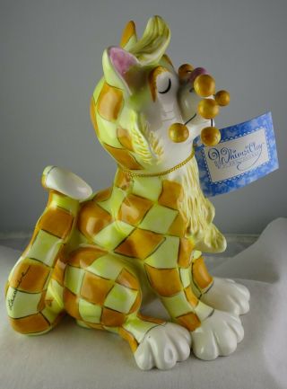 Amy Lacombe Whimsiclay Tango Large Cat Figurine with Checkerboard Pattern 4
