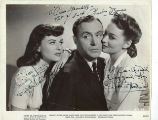 Charles Boyer,  Olivia De Havilland,  Paulette Goddard,  Autographed Studio Photo.